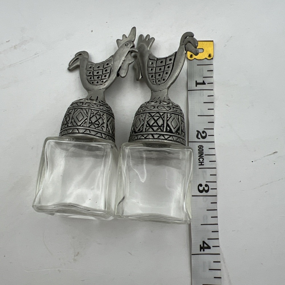 Pewter Clear Glass Rooster Salt and Pepper Shakers - Picture 7 of 7